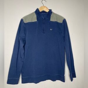 Vineyard Vines Mens Shirt Med Beige Fleece Quarter Zip Shacket Preppy Pocket Top